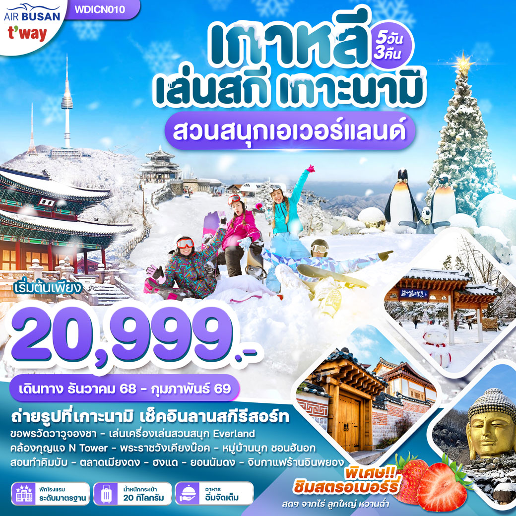 ทัวร์เกาหลี Wonder Love Winter  มาแล้ว 5วัน 3คืน (BX)